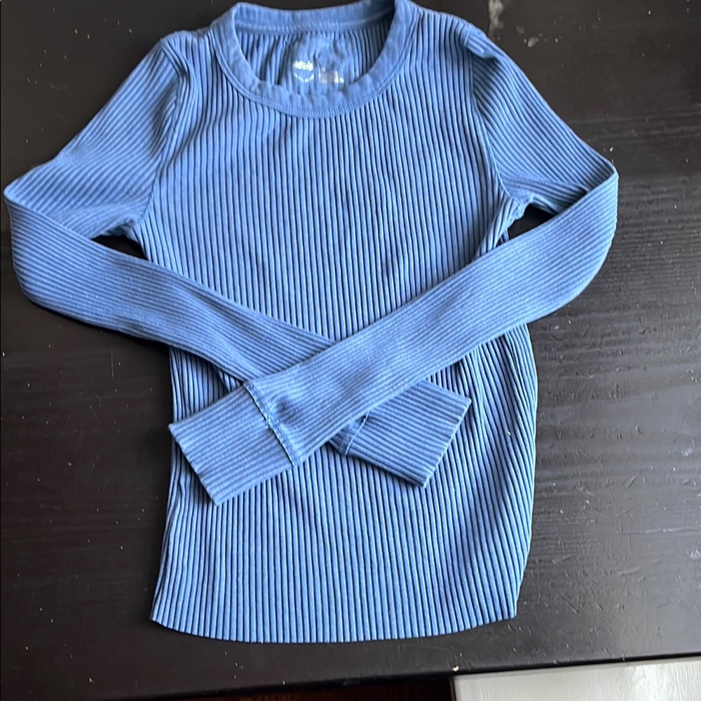 Aerie Blue Ribbed Long Sleeve Tee